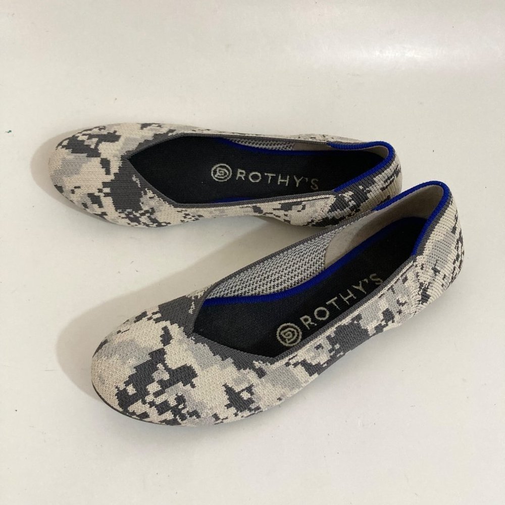 Rothy's Retired Ash Gray Camo Round Toe Flats Women's Size 7 Washable